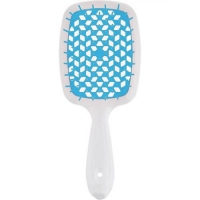 Janeke - Щетка Superbrush с закругленными зубчиками бело-голубая, 20,3 х 8,5 х 3,1 см пижон перчатка щетка для шерсти на левую руку из неопрена с удлиненными зубчиками