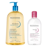 Bioderma - Набор бестселлеров для очищения лица и тела: масло для душа 1 л + мицеллярная вода 500 мл