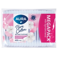 Aura - Ватные палочки для ежедневного применения Pure Cotton в полиэтилене с автозапайкой, 400 шт