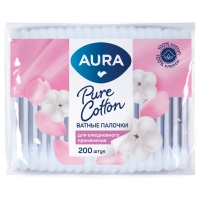 Aura - Ватные палочки для ежедневного применения Pure Cotton в полиэтилене с автозапайкой, 200 шт белла ватные палочки 100 п э