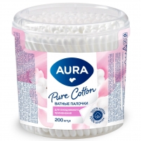 Фото Aura - Ватные палочки для ежедневного применения Pure Cotton в пластиковом стакане, 200 шт