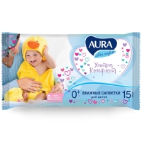 Aura - Влажные салфетки для детей Ultra Comfort 0+, 15 шт