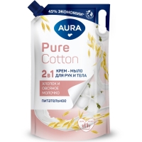 Aura - Питательное крем-мыло для рук и тела Pure Cotton с экстрактами хлопка и овсяного молочка, 850 мл