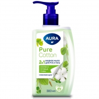 Фото Aura - Освежающее жидкое мыло для рук и тела Pure Cotton с экстрактами хлопка и луговых трав, 300 мл