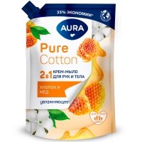 Aura - Увлажняющее крем-мыло для рук и тела Pure Cotton с экстрактами хлопка и меда, 450 мл - фото 1