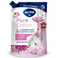 Aura - Увлажняющее жидкое мыло для рук и тела Pure Cotton с экстрактами хлопка и полевых цветов, 450 мл - фото 1