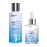 Icon Skin - Набор для сияния кожи: энзимная пудра 75 г + сыворотка 30 мл кислотный пилинг с ресвератролом firm aha