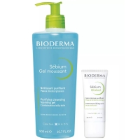 Bioderma - Набор для жирной кожи: гель, 500 мл + крем, 30 мл lancome набор advanced génifique