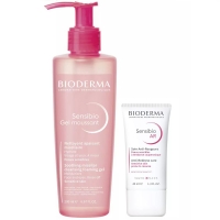 Bioderma - Набор для базового ухода за чувствительной кожей: крем, 40 мл + гель, 200 мл очищающий мицеллярный гель 3 в 1