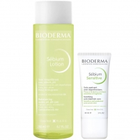 Фото Bioderma - Набор для жирной чувствительной кожи: крем, 30 мл + лосьон, 200 мл