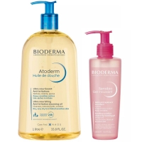 Bioderma - Набор для комплексного ухода: масло для душа, 1 л + очищающий гель, 200 мл масло для душа zeitun ritual of caress bath