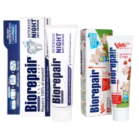 Biorepair - Набор зубных паст для всей семьи, 75 мл + 50 мл набор детских кистей 4 шт со спонжем