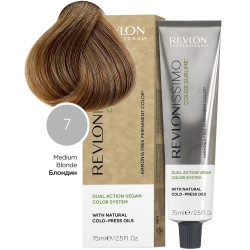 Фото Revlon Professional Revlonissimo - Безаммиачный перманентный веганский краситель с маслами холодного отжима 7 блондин, 75 мл