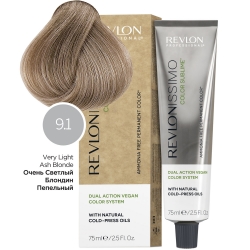 Фото Revlon Professional Revlonissimo - Безаммиачный перманентный веганский краситель с маслами холодного отжима 9.1 очень светлый блондин пепельный, 75 мл