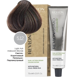 Фото Revlon Professional Revlonissimo - Безаммиачный перманентный веганский краситель с маслами холодного отжима 5.12 светло-коричневый пепельно-переливающийся, 75 мл