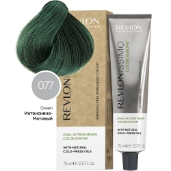 Фото Revlon Professional Revlonissimo - Безаммиачный перманентный веганский краситель с маслами холодного отжима 077 зеленый, 75 мл