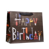 Подарочная упаковка - Пакет крафтовый горизонтальный Happy birthday 27 x 23 x 11.5 см - фото 1