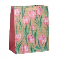 Подарочная упаковка - Пакет крафтовый вертикальный «Тюльпаны» 18 х 23 х 10 см - фото 1
