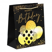 Подарочная упаковка - Пакет подарочный Happy Birthday чёрный крафт 23 x 27 x 11,5 см пакет бутылочный 35 13 9 подарочный бум мат