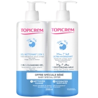 Topicrem - Набор для детей 0+: ультра-увлажняющее молочко 500 мл + очищающий гель 2в1 500 мл
