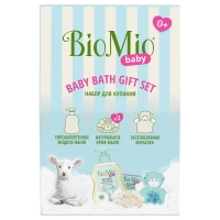 BioMio - Детский набор для купания Baby 0+: жидкое мыло 300 мл + крем-мыло 90 г + мочалка