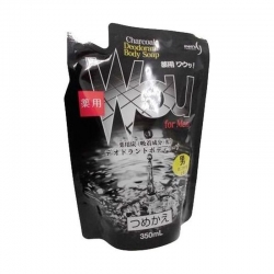 Фото Kumano cosmetics Charcoal Deodorant Body Soap - Жидкое мыло для тела дезодорирующее лечебное c древесным углем мужское, сменная упаковка, 350 мл