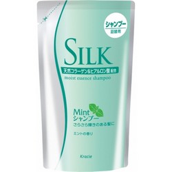 Фото Kanebo Silk Moist Essence Shampoo Mint - Шампунь увлажняющий с шелком, природным коллагеном, Мята (сменный блок), 350 мл.