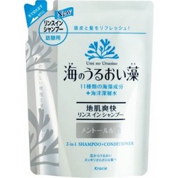 Фото Kanebo Umi No Uruoiso 2-In-1 Shampoo-Conditioner - Шампунь и бальзам-ополаскиватель 2-в-1, Морские водоросли и ментол (сменный блок), 420 мл.