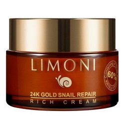 Фото Limoni Skin Care 24k Gold Snail Repair Rich Cream - Крем для лица с золотом и экстрактом слизи улитки, 50 мл