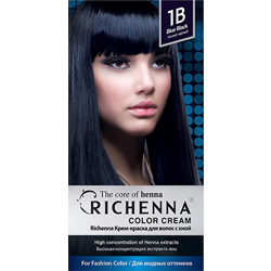 Фото Richenna Color Cream 1b - Крем-краска для волос с хной, иссиня-черный