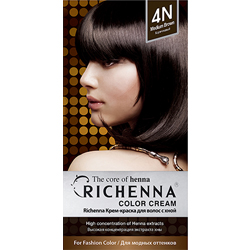 Фото Richenna Color Cream 4 n - Крем-краска для волос с хной, коричневый