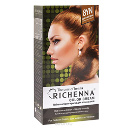 Фото Richenna Color Cream 8 yn - Крем-краска для волос с хной, светло-золотой блонд