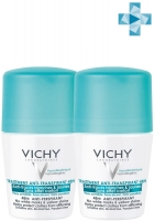 Vichy Deodorant - Дезодорант-антиперспирант 48ч против белых и желтых пятен, 2х50 мл vichy deodorant дезодорант шарик анти стресс 72 часа против пота 2х50 мл