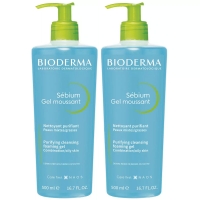 Bioderma Sebium Purifying Foaming Gel - Очищающий гель мусс, 2х500 мл - фото 1