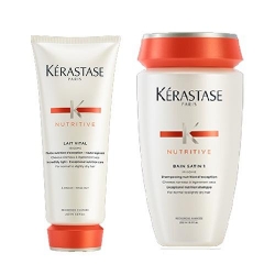 Фото Kerastase Nutritive - Комплект Молочко + Шампунь - Ванна Сатин № 1, 200 мл + 250мл