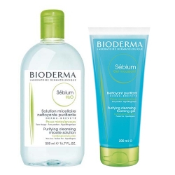 Bioderma Sebium - Мицеллярная вода, 500 мл + Очищающий гель мусс без помпы, 200 мл фото Фото Bioderma Sebium - Мицеллярная вода, 500 мл + Очищающий гель мусс без помпы, 200 мл